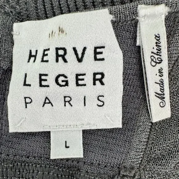 Herve Leger Textured Sheer Bustier Halter Gown Bandage Dress Silver Gray size L - Picture 10 of 15